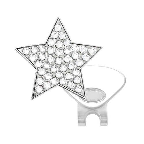 Navika White Star Golf Ball Marker with Crystals | Magnetic Hat Clip Included | Star Themed Golfing Accessory | Bling Gift for Women Golfers