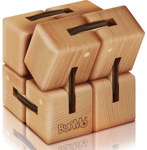 BunMo Wooden Fidget Cube - Beechwood Infinity Cube Toy | Smooth Folding Pocket Size for Travel & Desk
