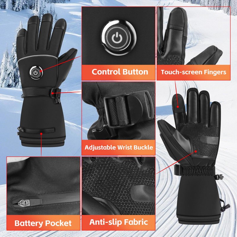HLTWCLO Heated Gloves for Men Women, Rechargeable 5V 6000mAh for Extreme Warmth, Waterproof Touchscreen Heating Gloves for Skiing, Hunting, Hiking, Winter Working, Camping