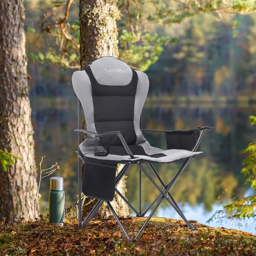 Aohanoi Camp Chairs - Heavy-Duty Folding Outdoor Chairs with Cup Holder & Cooler Bag | Supports Up to 300lbs (2 Pack, Black)