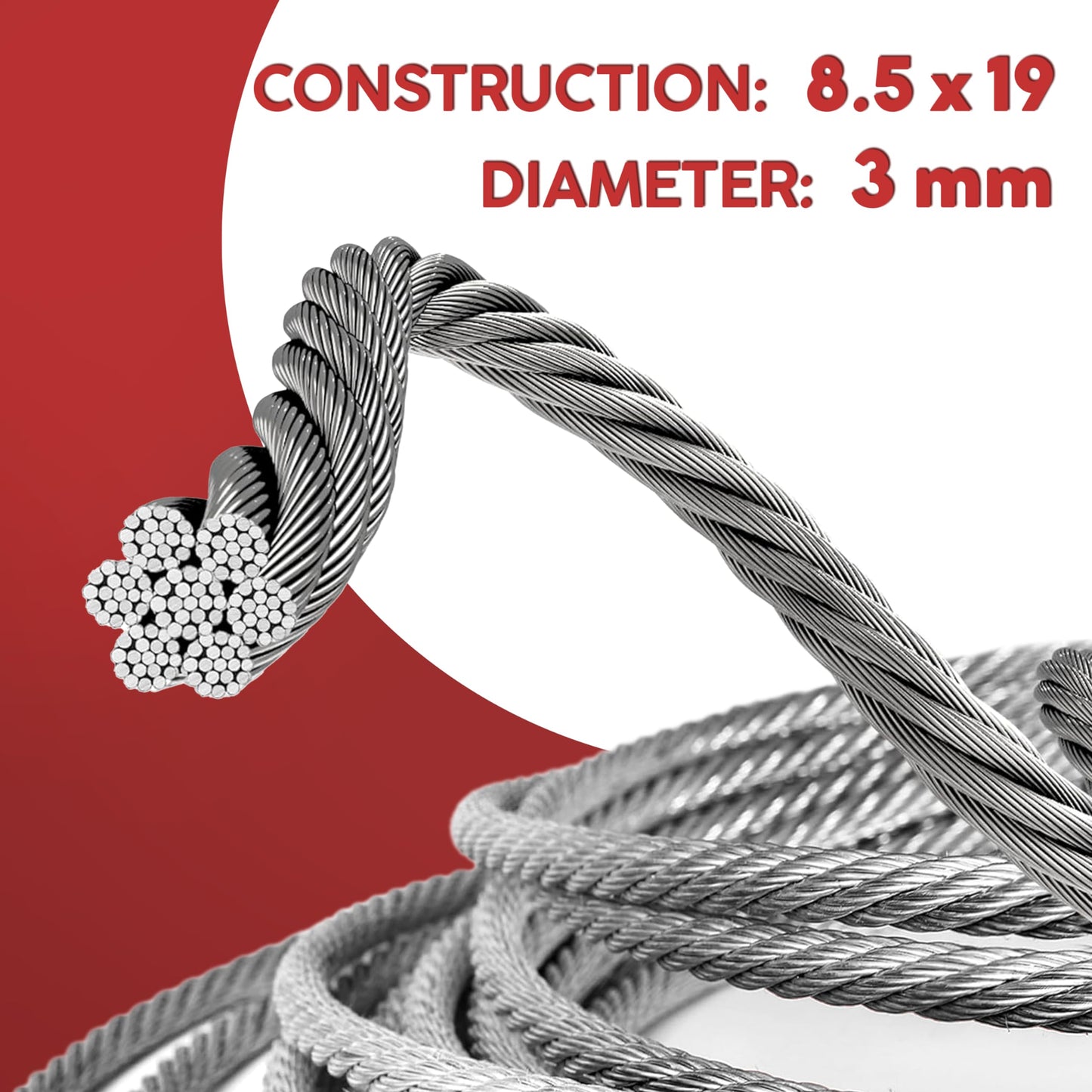 2 Pack, 8.5 FT Garage Door Cables Torsion Spring Wire, Replacement Cable Wire, Garage Door Replacement Parts