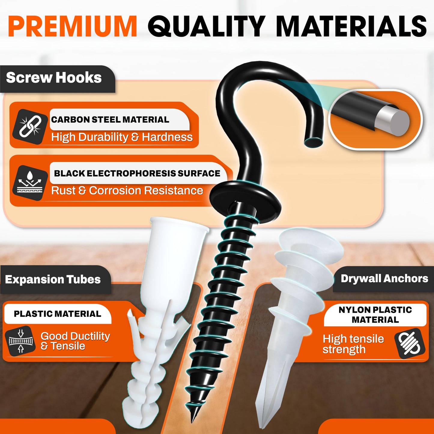 X-CUIRASS [Upgraded] 10 PCS Screw Hooks with Self-Drilling Drywall Anchors, Plastic Expansion Tubes Included, Heavy Duty Eye Hook, Screw in Hook for Hanging Plants, String Lights, Cup, Key