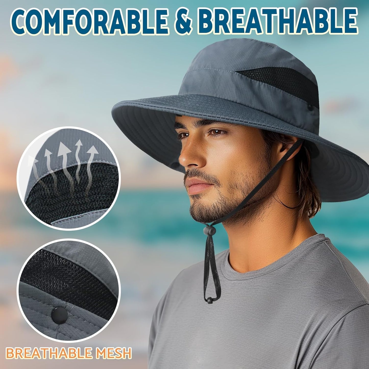 PFFY Sun Bucket Hat - 3” Wide Brim UPF 50+ Protection for Men & Women | Ideal for Fishing & Beach