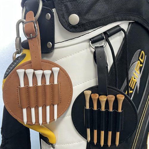 LH90H Golf Tee Holder for Bag, Golf Tee Carrier with 10 PCS Wooden Golf Tees 2-3/4 inch, Golf Accessories for Men and Women, Golf Bag Accessory and Golf Gift (Brown)
