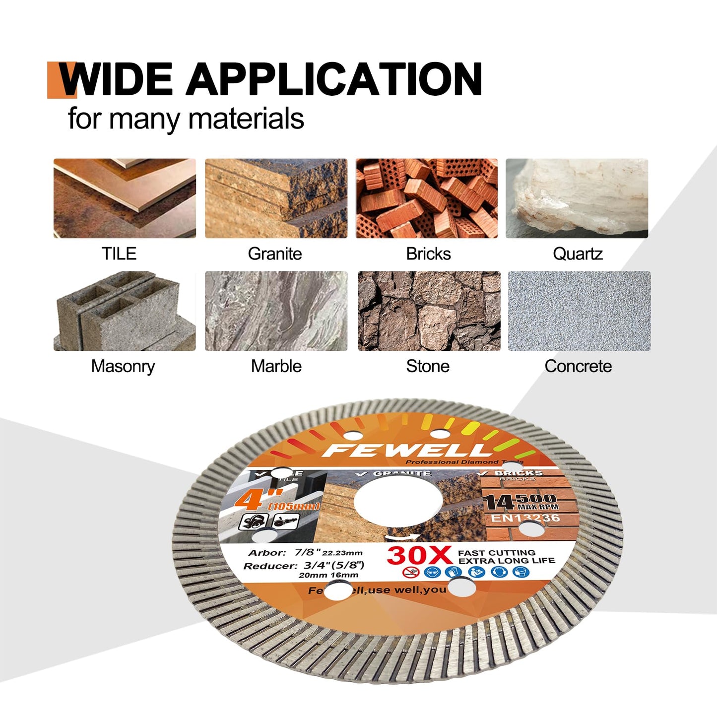 FEWELL 4Inch Diamond Ceramic Saw Blade for Angle Grinder,Spuer Thin Turbo Blade Cutting disc for Porcelain,Ceramic Tile Granite Brick and Concrete 105x10x22.23 mm (3-Packs)