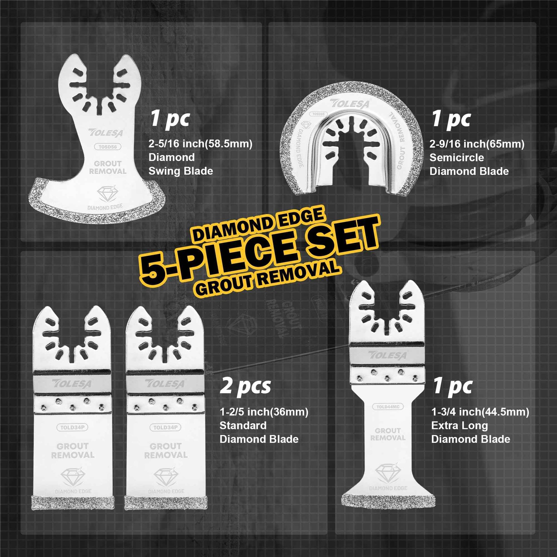 Diamond Oscillating Multi Tool Blades 5 Pcs Set, Precise & Clean Cutting for Grout Removal, Cleaning Mortar