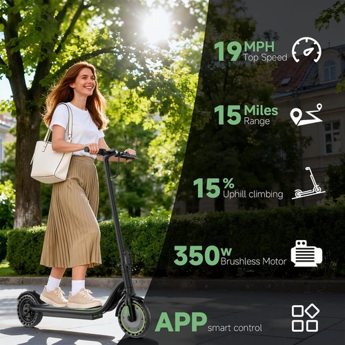 Folding Electric Scooter - 350W Motor, 19MPH Speed, 12/15 Miles Range | 8.5” Solid Tires