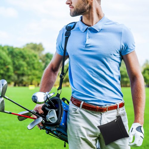 Shappy 3 Pcs Golf Tee Bag 6.7 x 5.5 Inch Golf Ball Bag Pouch Utility Tee Holder with Zipper Metal Lobster Claw Clip Valuables Gift Accessory Pouch for Men Women(Black)