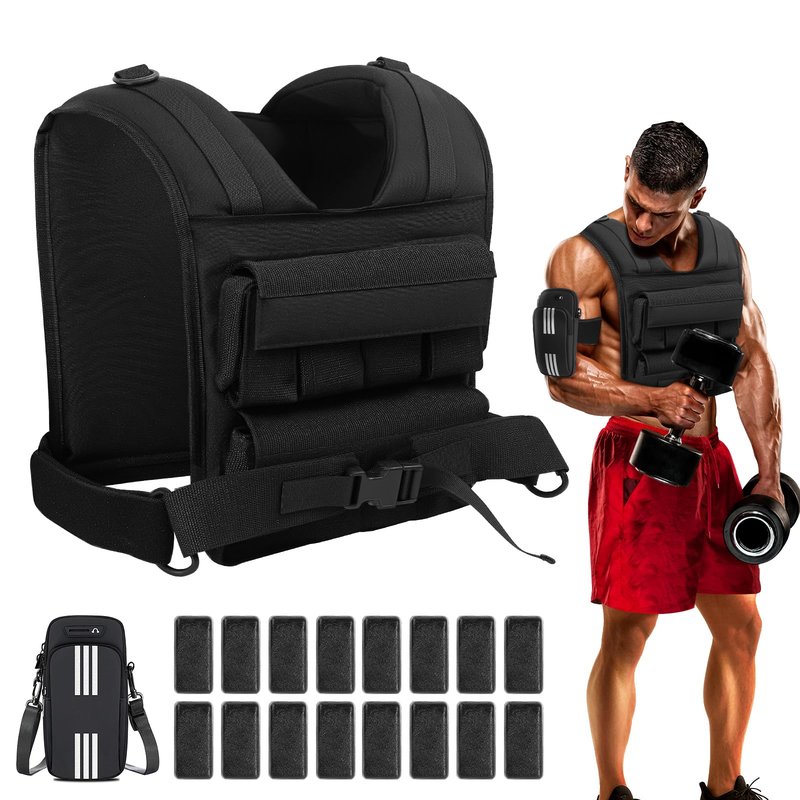 35LBS / 16PCS Iron Weights Adjustable Weighted Vest Men, Weight Vest for Men with Cell Phone Armbands,Weighted Workout Vest for Functional Training, Bodyweight Training, for Man and Women