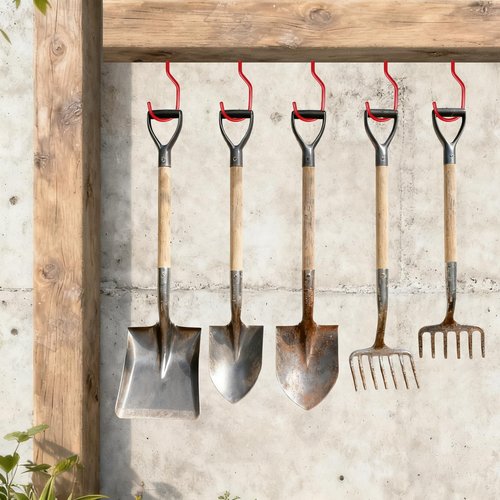 BJUTYEU Heavy Duty Bike Storage Hooks for Garage, Wall and Ceiling Mount Bicycle Hangers, Large Screw-in Utility Hooks for Bikes, Cords, Garden Tools, and More (Red, 14 PCS)
