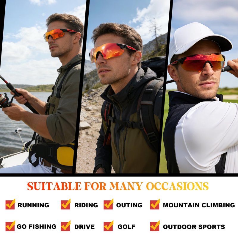Polarized Sports Sunglasses for Men and Women, polarized glasses featuring high-definition polarized lenses with UV protection Sports sunglasses are ideal for cycling running golf driving,Red