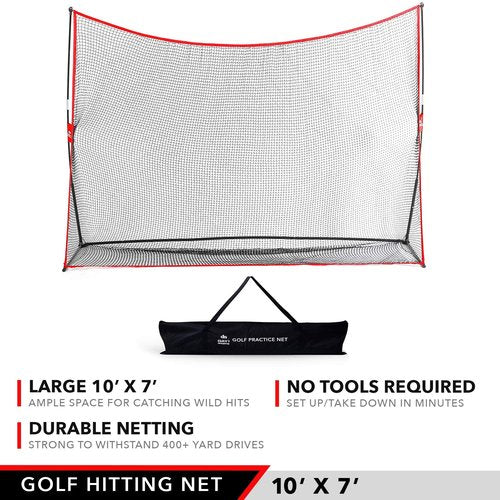 Practice Golf Hitting Net by Day 1 Sports - Large 10’ x 7’ - Portable Carry Bag - Indoor or Outdoor Use - Quick and Easy Assembly - Durable Golf Practice and Training Equipment, Personal Driving Range