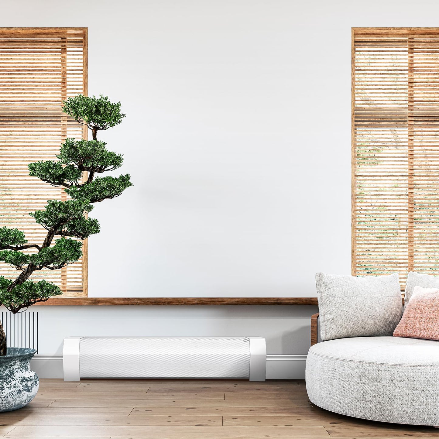 5ft Steel Easy Slip-On Baseboard Heater Cover with End Caps for Bathroom & Hydronic System for Replacing Old Cover, White