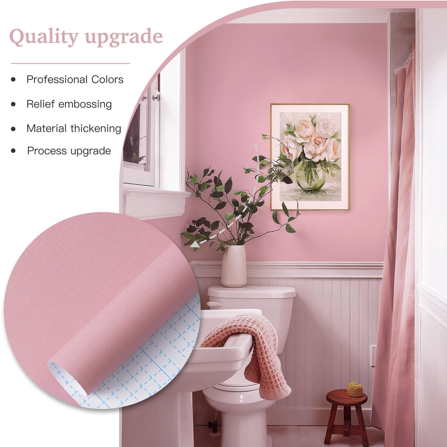 Dimoon 17.7''x118'' Peel and Stick Wallpaper Pink Contact Paper for New Environmentally Friendly Materials Thickening Upgrade Embossed Renter Friendly Wall Paper Modern Vinyl Wrap Countertop Bedroom