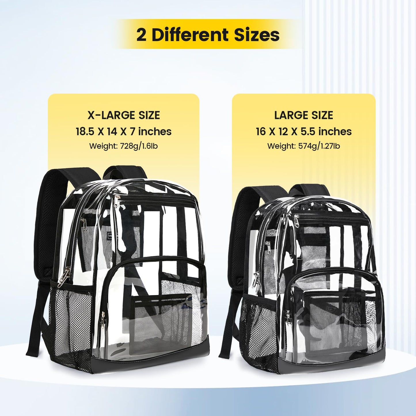 Vorspack Clear Backpack Heavy Duty - Large Transparent Bookbag for Adults, See Through Backpack for College, Work, Travel - Black