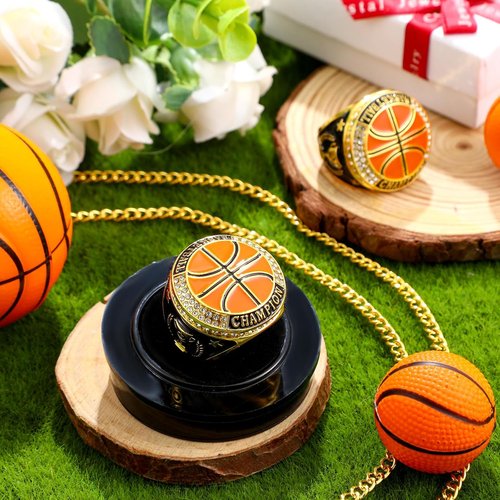 Highergo 10 Pcs Trophy Rings Set - Softball, Baseball, Basketball & More | Display Stand Included