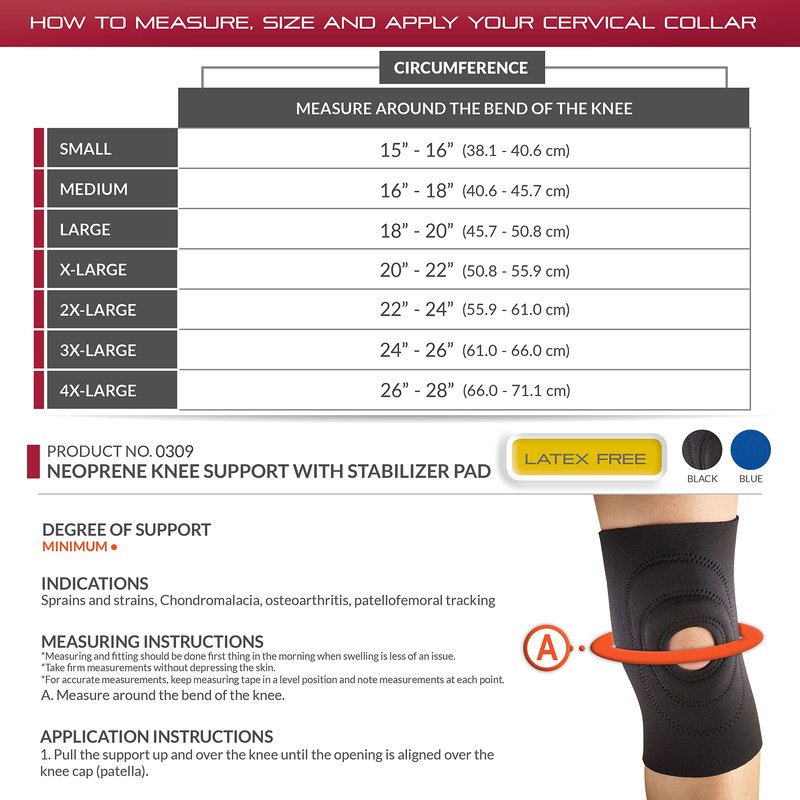 OTC Knee Support, Encircling Stabilizer Pad, Neoprene, Black, X-Large