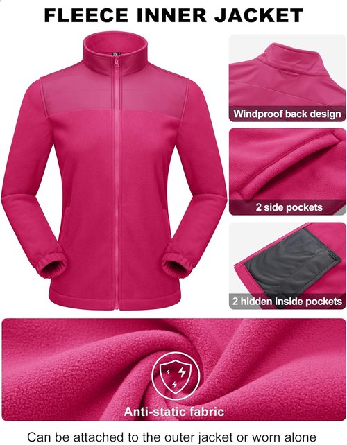 MAGCOMSEN Women's 3-in-1 Ski Jacket - Water Resistant, Warm Fleece Lined, Windproof | Ideal for Winter Hiking