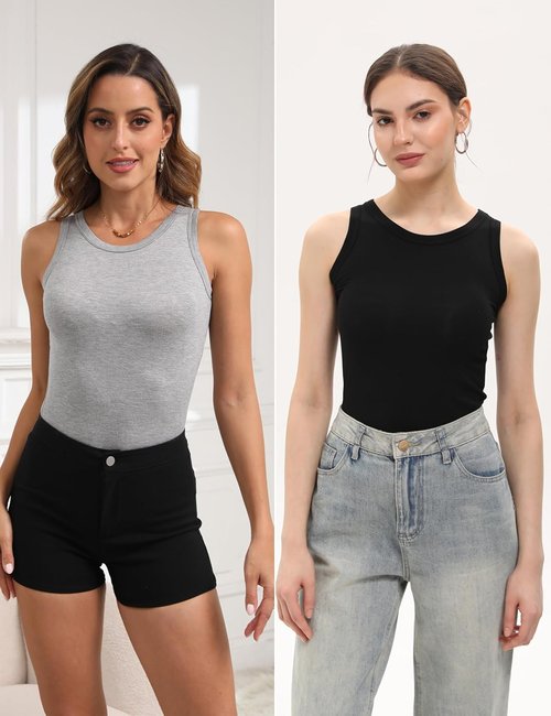 BQTQ Women's Crewneck Tank Tops - High Neck Sleeveless Slim Fit Basic Undershirts | 5 Pack