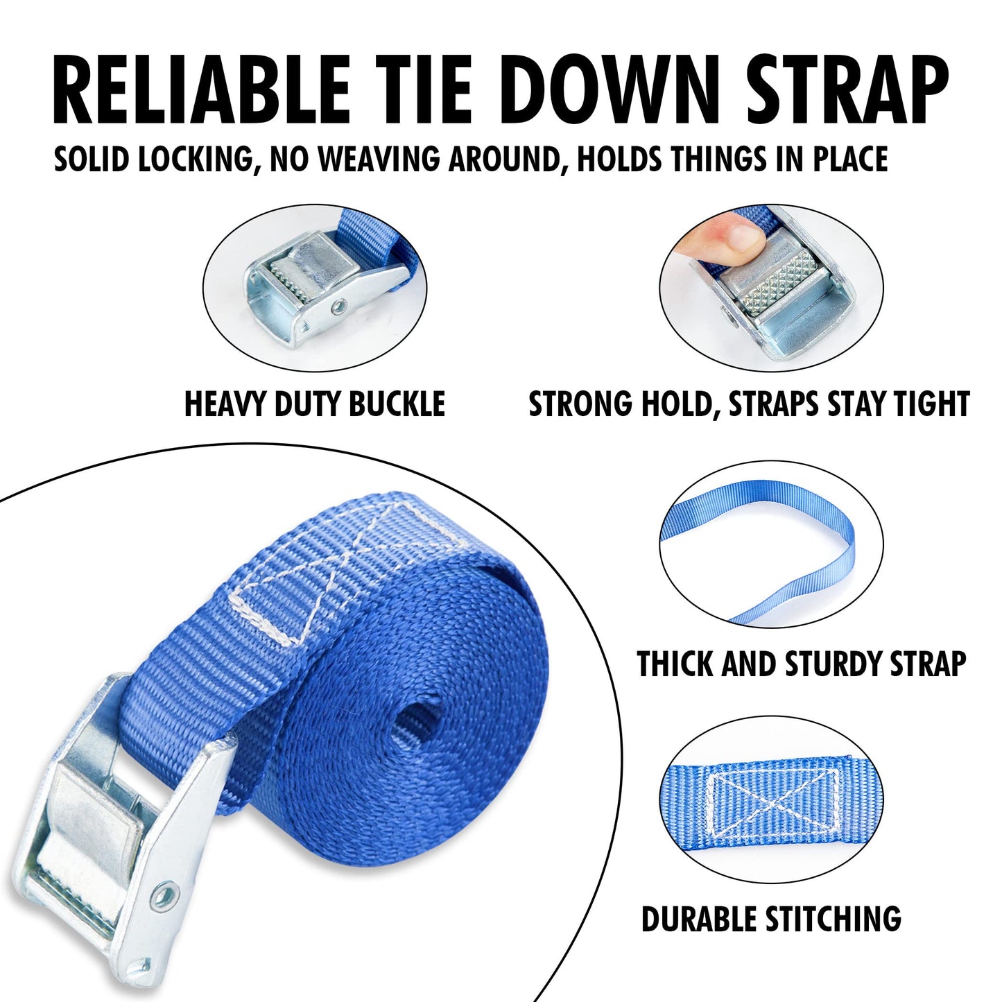 Cartman 1" x 12 ft Lashing Straps, 8 Pack, 600 lb Break Strength, Blue
