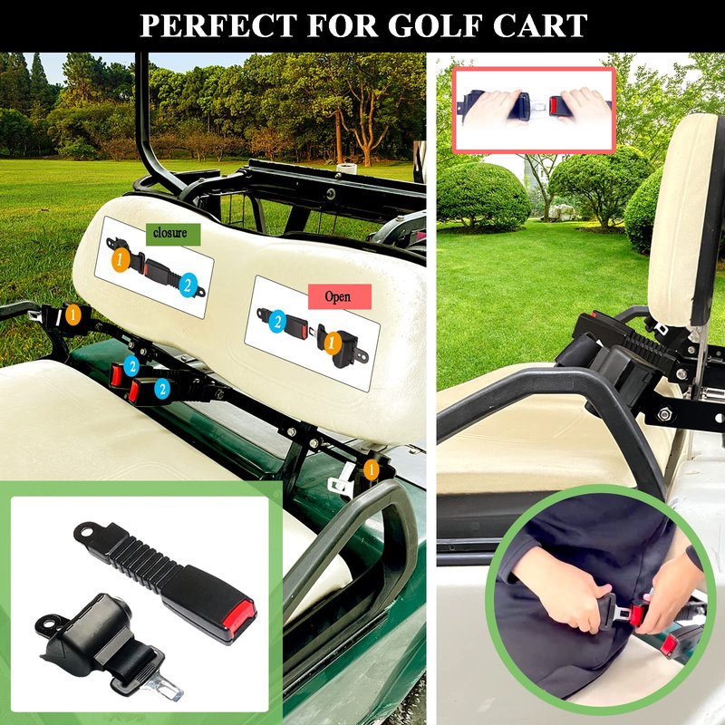 AIWEILUCK Golf Cart Retractable 2 Passenger 42" Seat Belts with Belt Bracket Kit for Yamaha Club Car DS Precedent EZGO TXT RXV