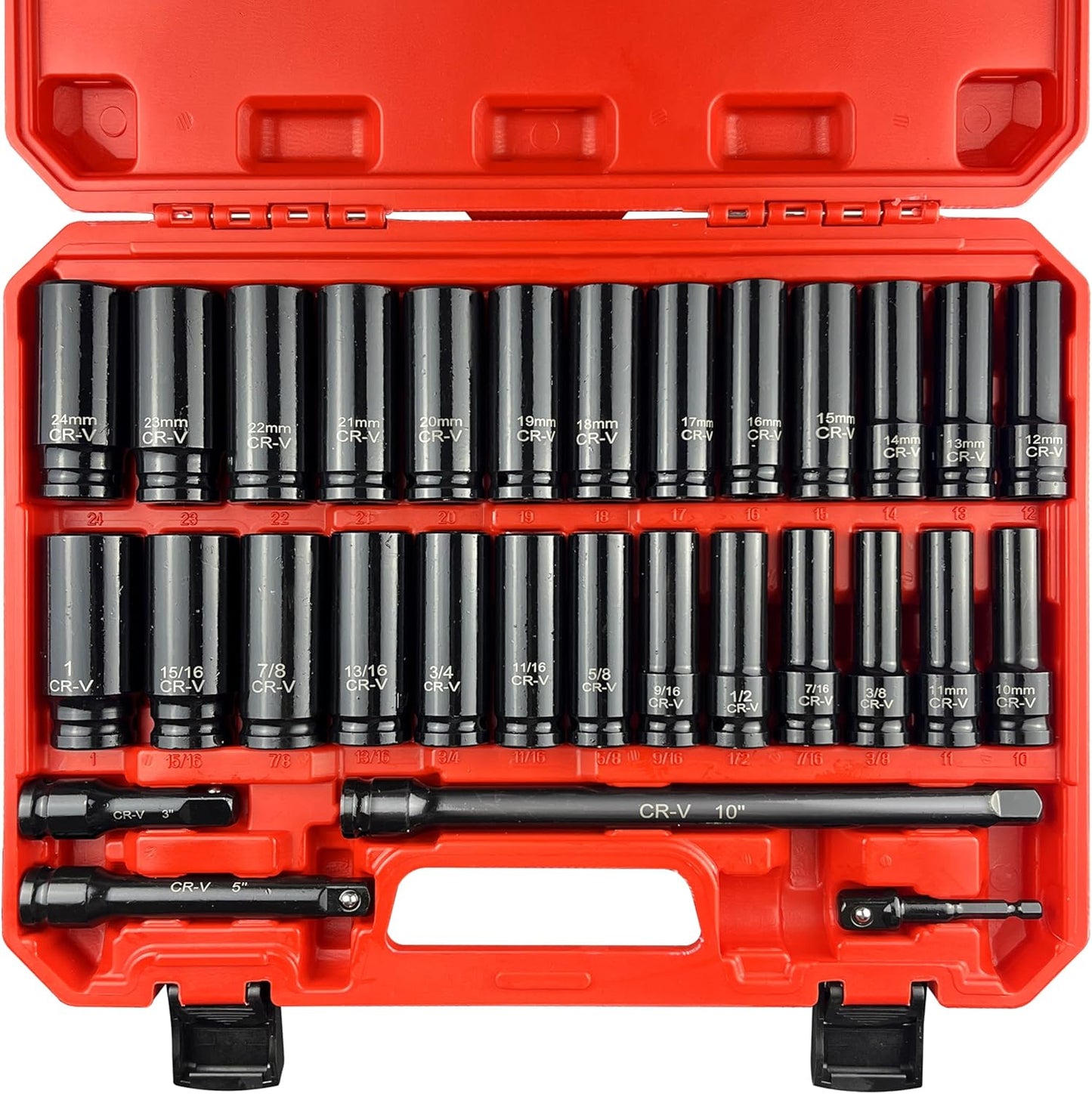 29-Piece Deep Impact Socket Set with Extensions | SAE & Metric Cr-V Steel