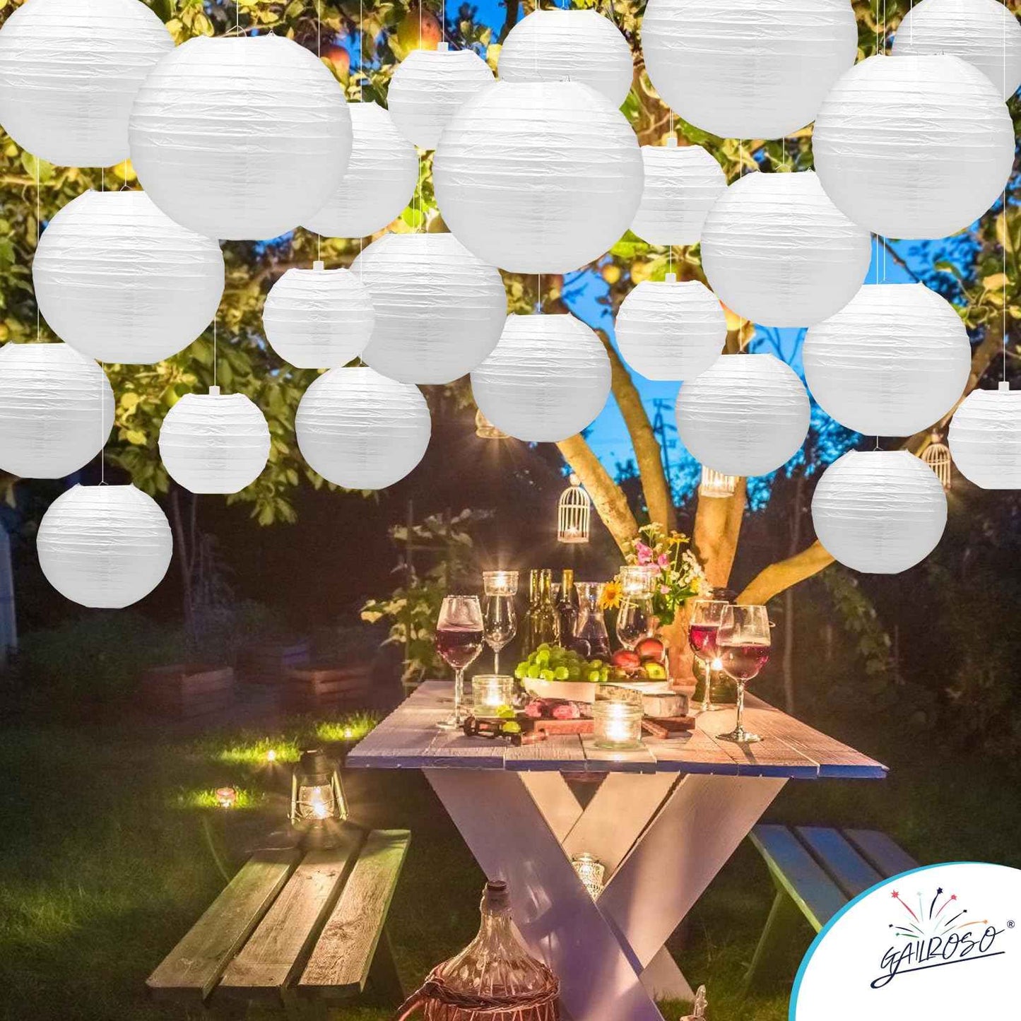 21Pcs White Paper Lanterns,White Chinese Lantern with Tape and String,Hanging Round Lanterns Decorative Outdoor for Party Decorations,Birthday,Wedding,Christmas Party,New Year