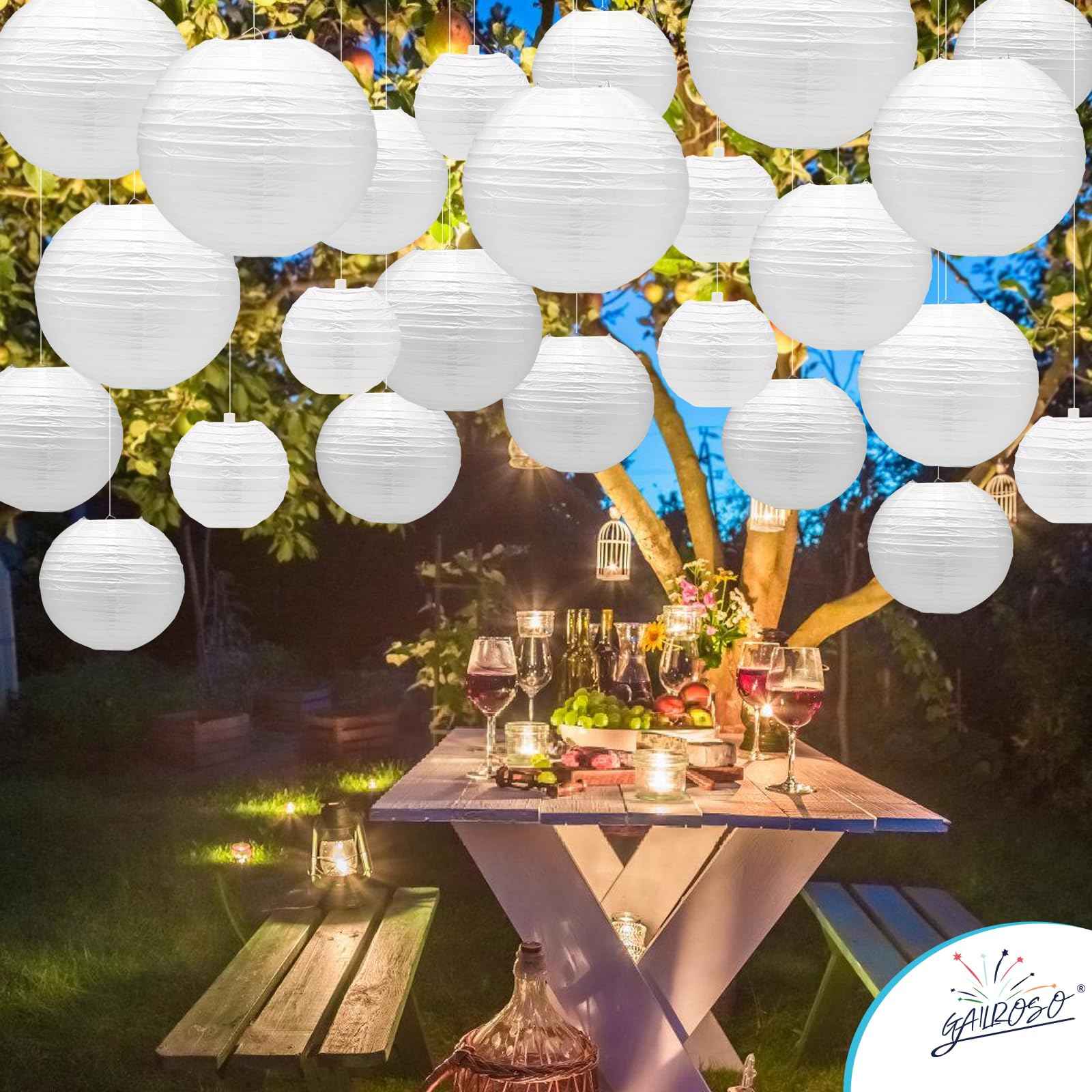 21Pcs White Paper Lanterns,White Chinese Lantern with Tape and String,Hanging Round Lanterns Decorative Outdoor for Party Decorations,Birthday,Wedding,Christmas Party,New Year