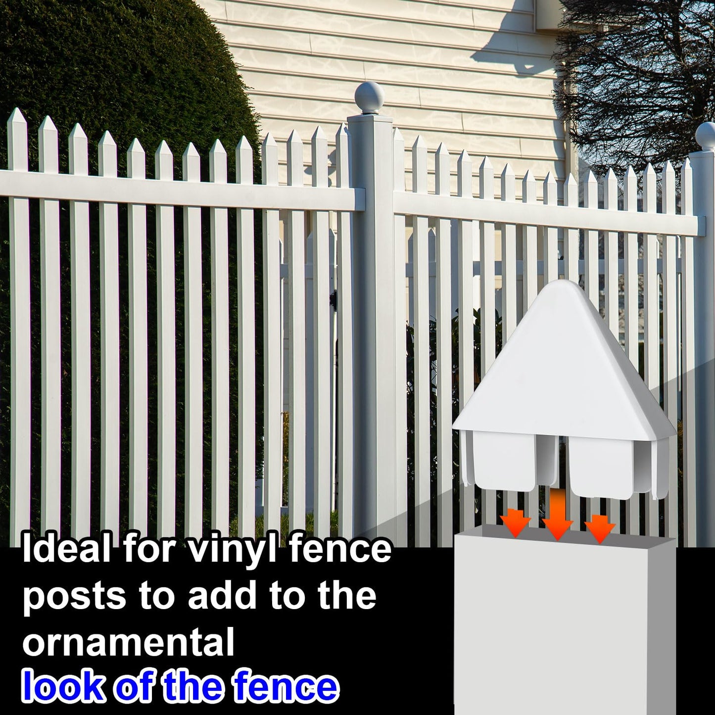 Pelopy 8 Packs Vinyl Picket Fence Caps 7/8" x 3" Vinyl Picket Fence Parts White Post caps for Outdoor Garden (Pointed Style)