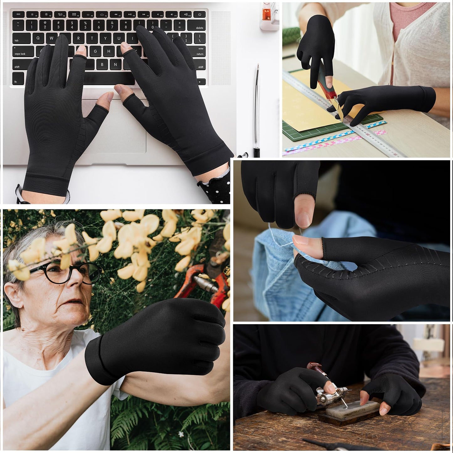 ITHW Copper Compression Gloves for Carpal Tunnel Relief, Arthritis Pain Relief Gloves for Women and Men (2, 3F-Black, Medium)