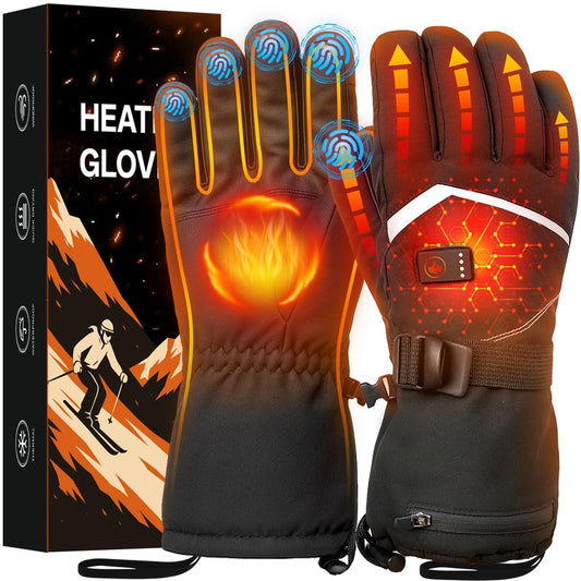 Heated Gloves, Rechargeable Heated Gloves for Men Women, Waterproof Electric Heating Ski Gloves with Touchscreen for Cold Weather Motorcycle Skiing Snowboarding Hiking Hunting Gifts (Black, Pro)