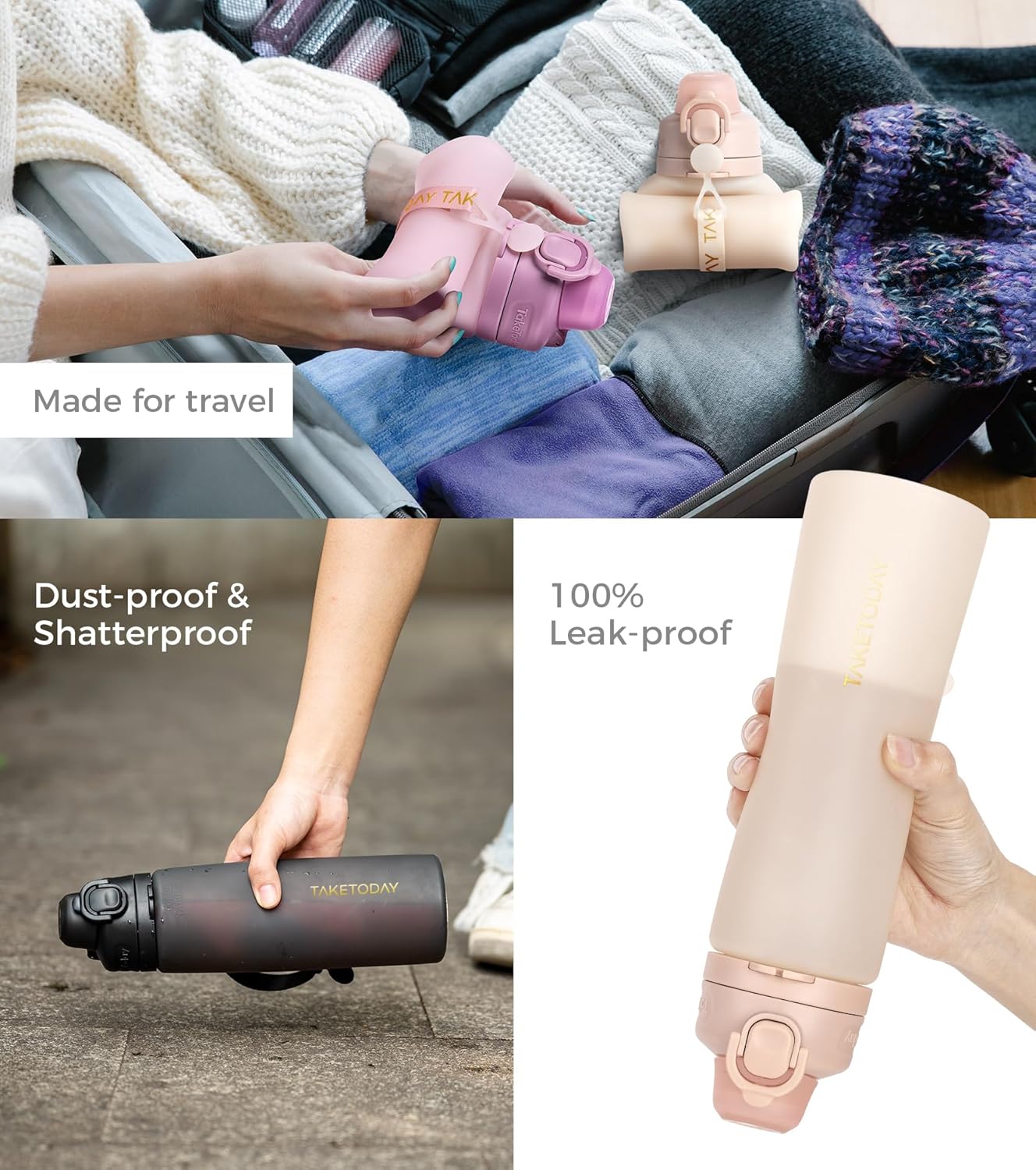 TakeToday Travel Water Bottle - Collapsible & Insulated Design for On-the-Go Hydration