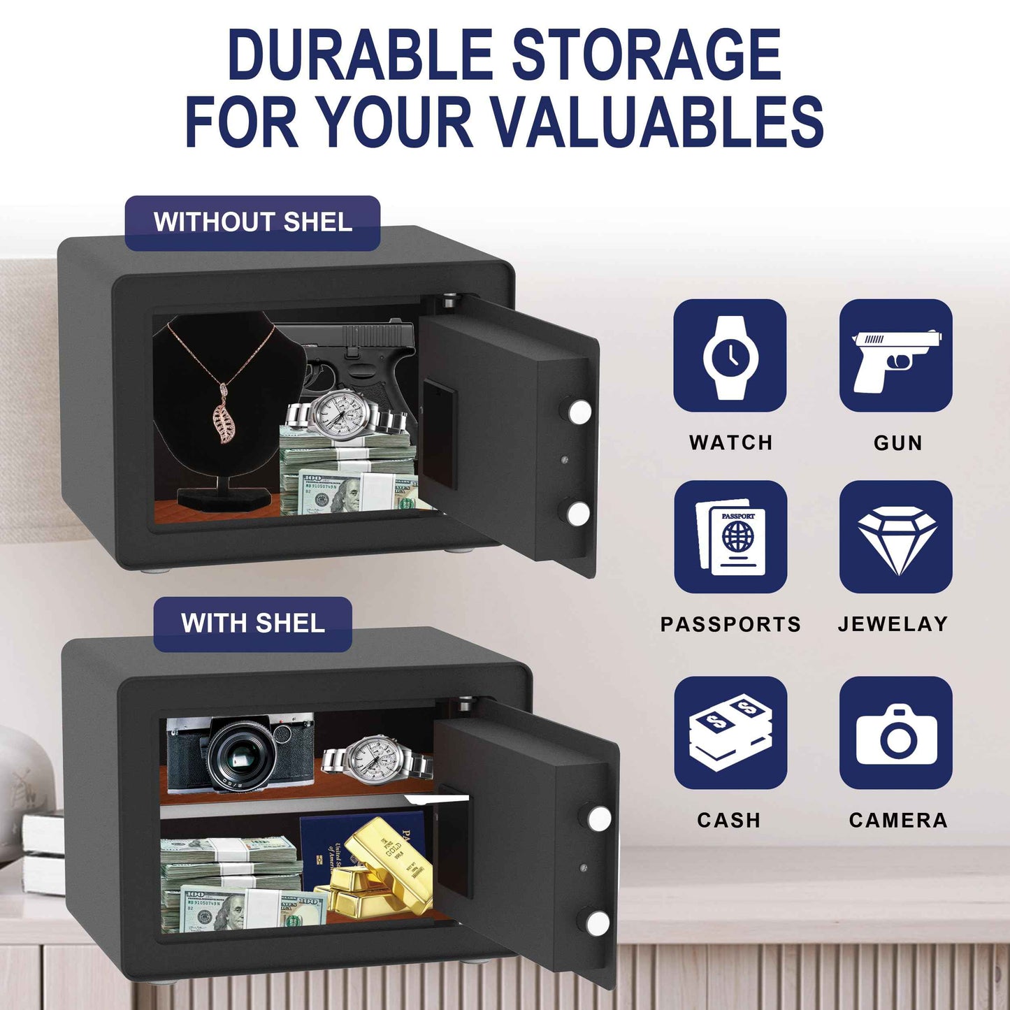 OUSURO 0.8 Cub Safe - Small Home Security Safe for Money, Jewelry, Documents, Solid Steel Lock Box with Digital Electronic Security Keypad (Black)