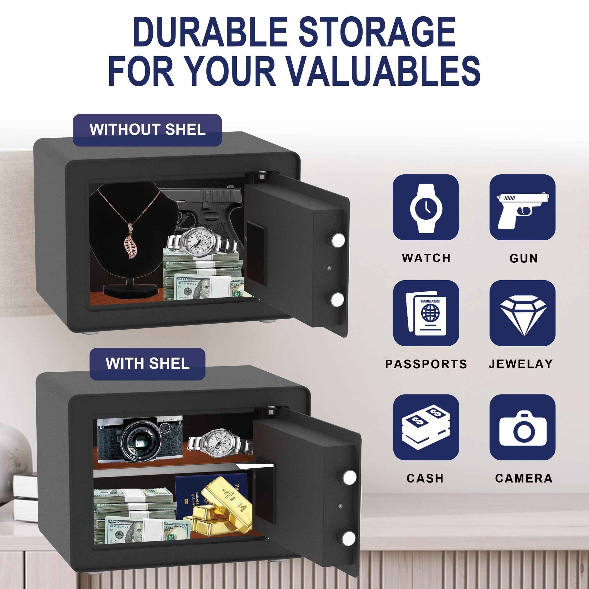 OUSURO 0.8 Cub Safe - Small Home Security Safe for Money, Jewelry, Documents, Solid Steel Lock Box with Digital Electronic Security Keypad (Black)