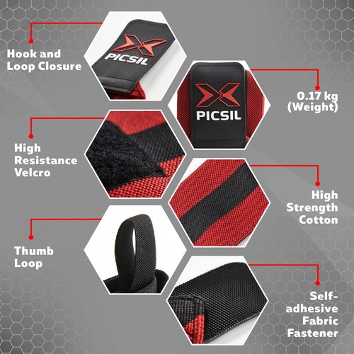 PICSIL - Wrist Support for Cross Training | Reduce Wrist Discomfort | High Performance | Elastic Nylon | Prevents Tendonitis | Ideal for Gym, Bodybuilding, Boxing, Calisthenics | Red