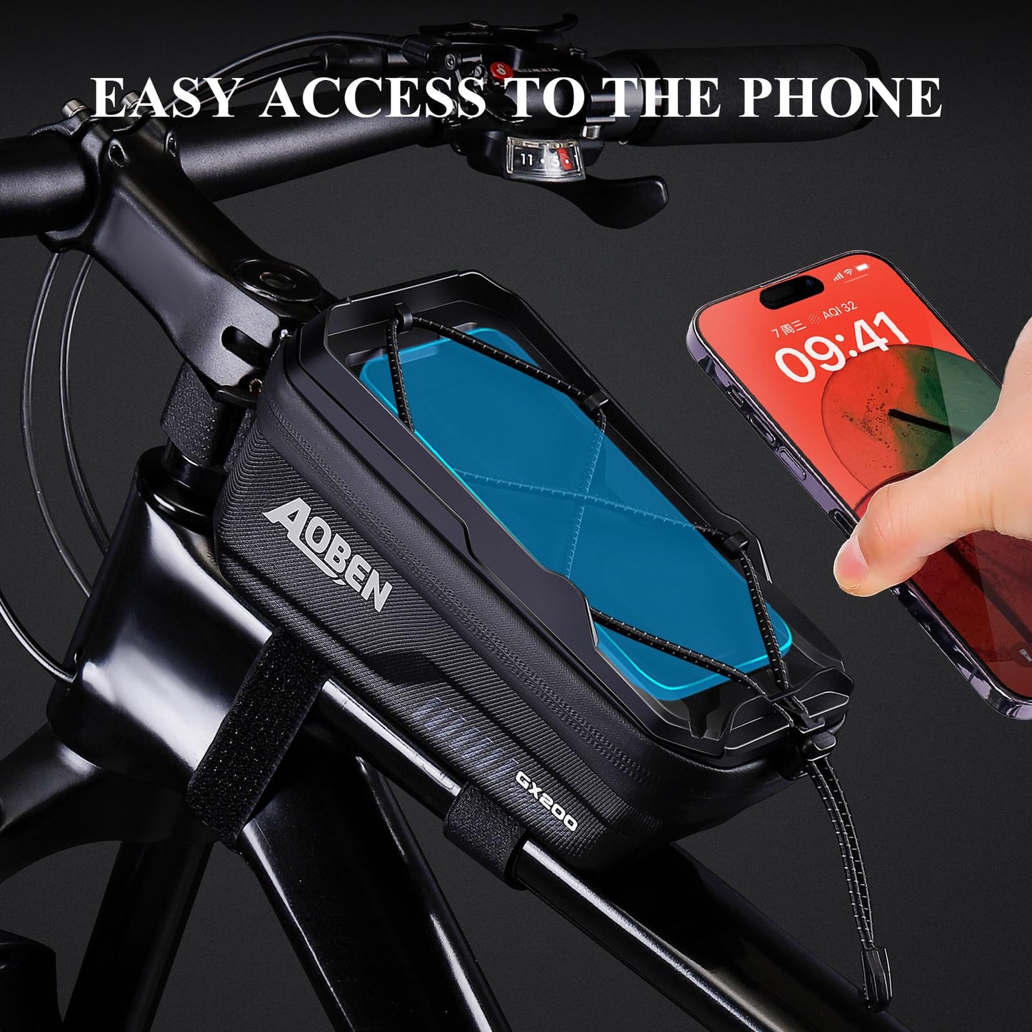 Aoben Bike Bicycle Phone Front Frame Bag for Mountain Bike Road Bike, EVA Hard Casing Bike Phone Holder Bike Phone Mount for MTB, Bike Bicycle Accessories for Cell Phone Under 6.8 Inches (Army Green)