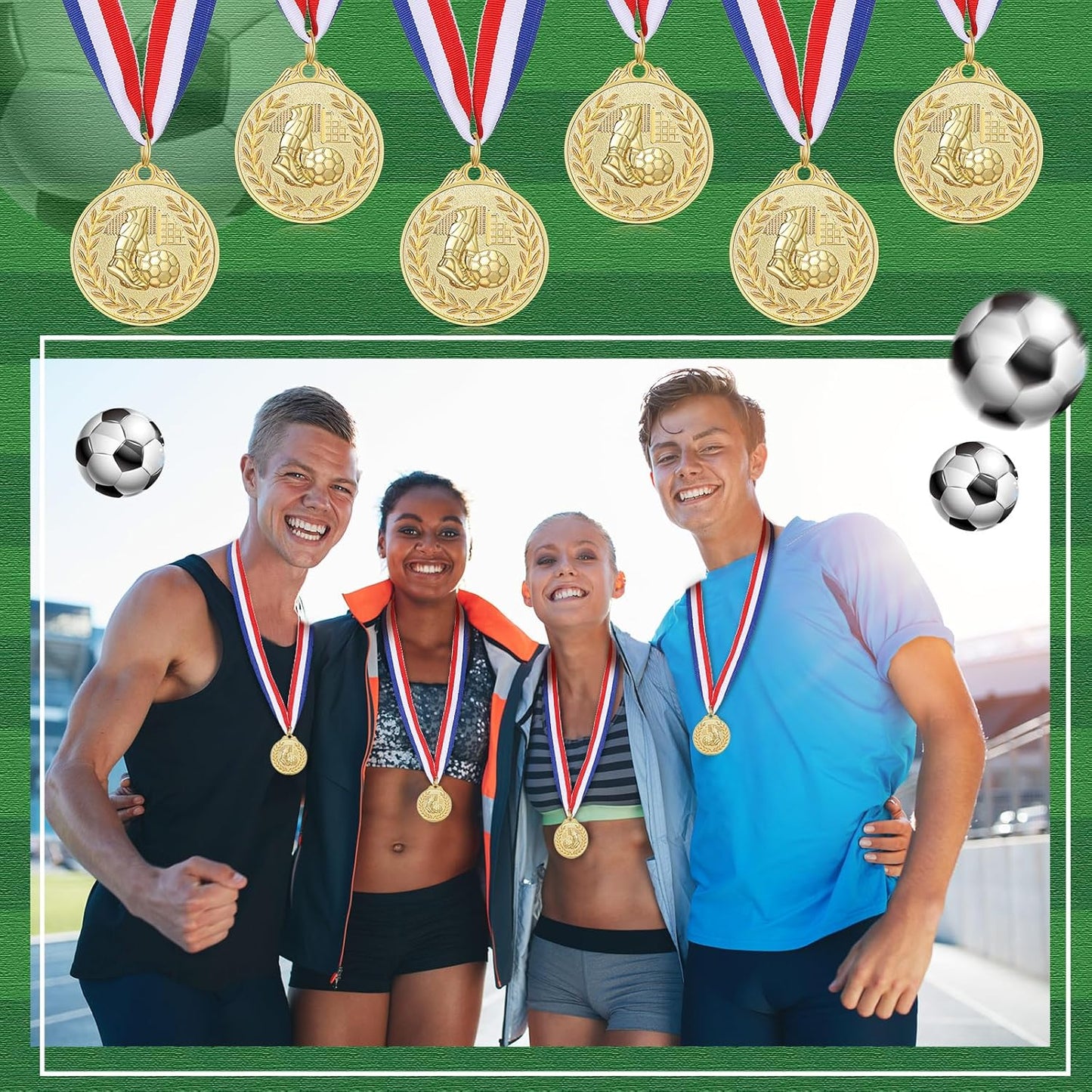 Yinkin Soccer Medals Set - 24 Gold Participation Trophies with Red, White & Blue Ribbons | Perfect for Sports Teams