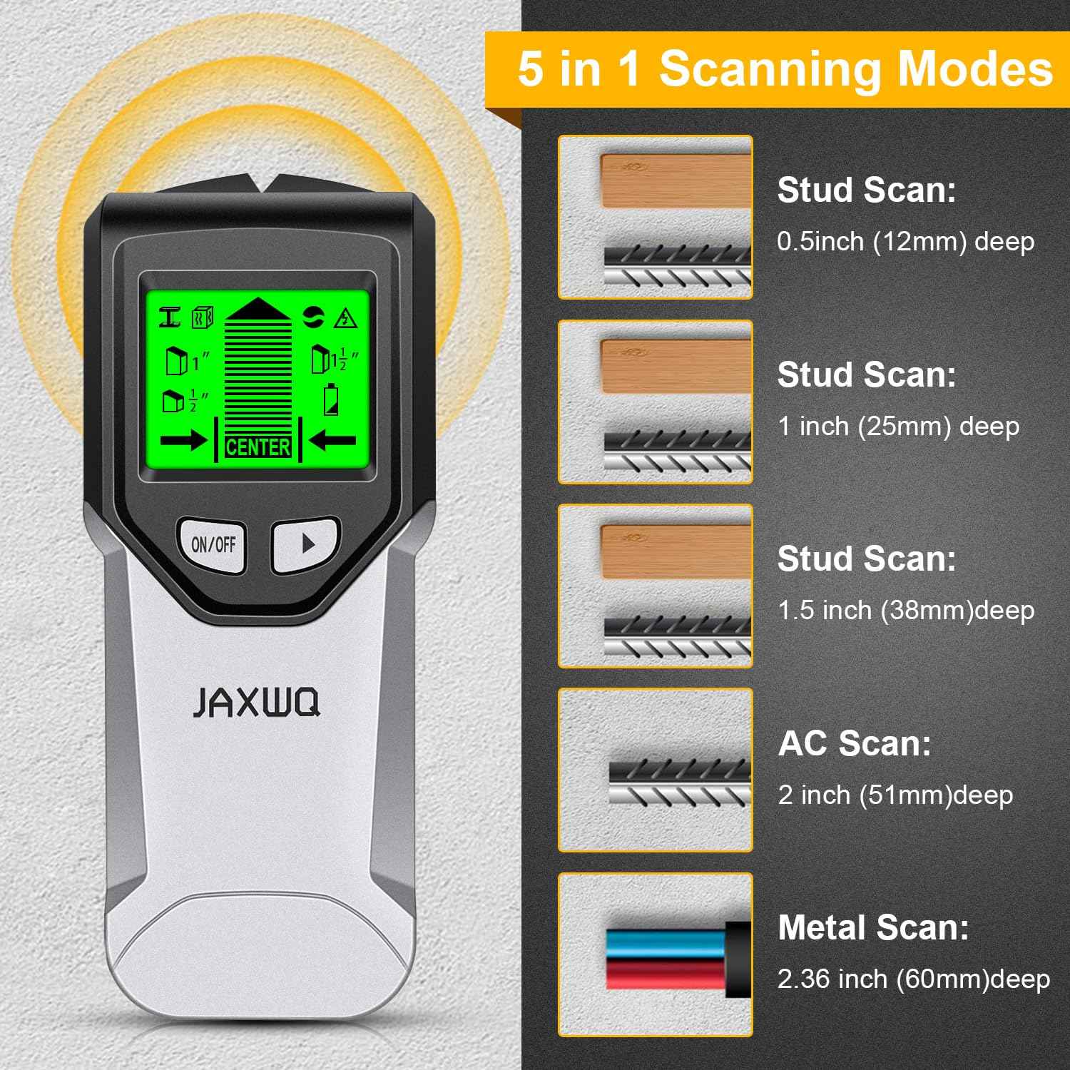 Stud Finder Wall Scanner - 5 in 1 Stud Finder Tool w/Microprocessor Chip and HD LCD Display, Stud Detector Beam Finders for the Center and Edge of Wood AC Wire Metal Studs Joist Pipe (misty Gray)