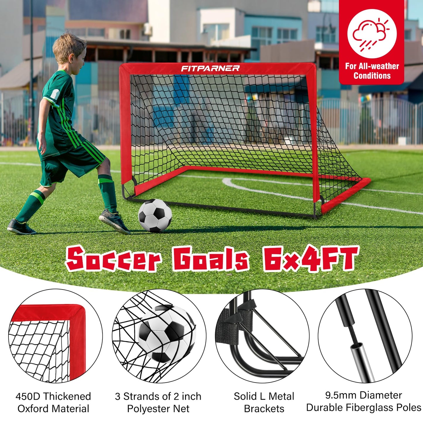 Kids Soccer Goal, 4x3 ft Soccer Net for Kids Age 3-14, Backyard Training Equipment Set with Target, Cones for Goal Practice,Outdoor Game, Ideal Gifts