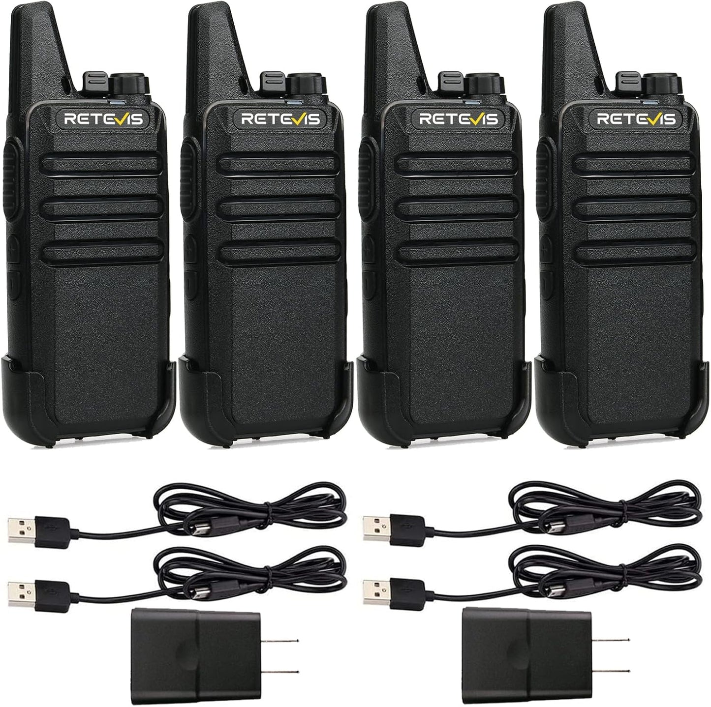 Retevis RT22 Two Way Radio - Long Range Rechargeable Walkie Talkies | Portable USB-C Charging (4 Pack)