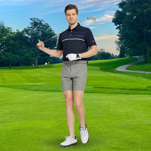 M MAELREG Golf Shirts for Men - Moisture-Wicking Short Sleeve Polo | Casual Striped Print