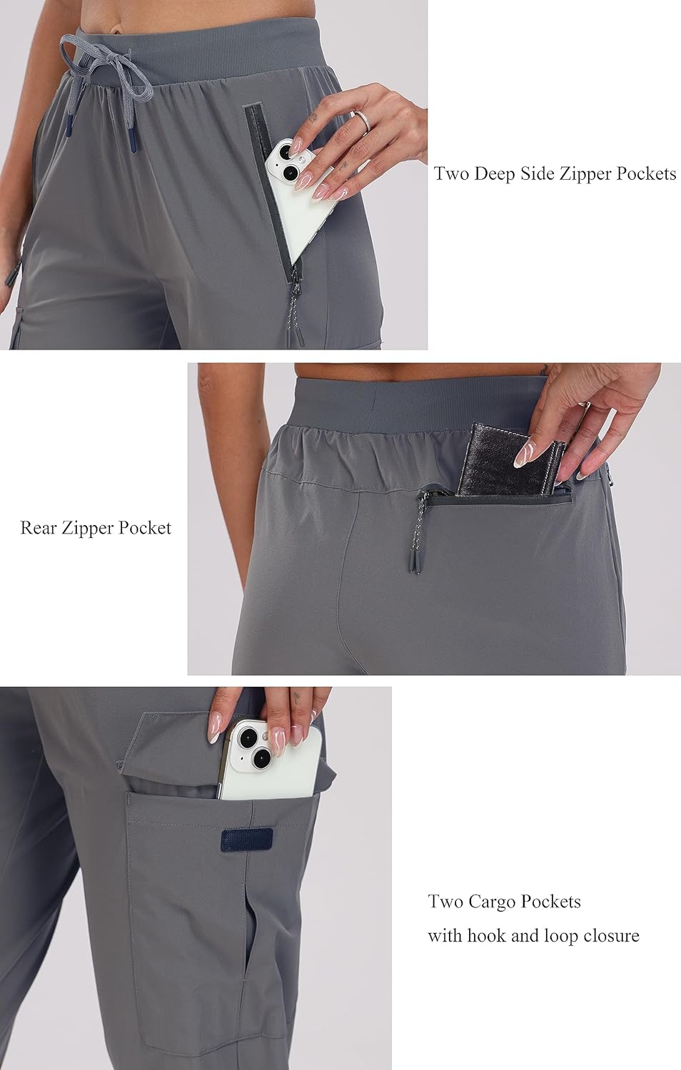 Oalka Women's Cargo Hiking Pants - Lightweight Quick-Dry Travel Joggers with Pockets