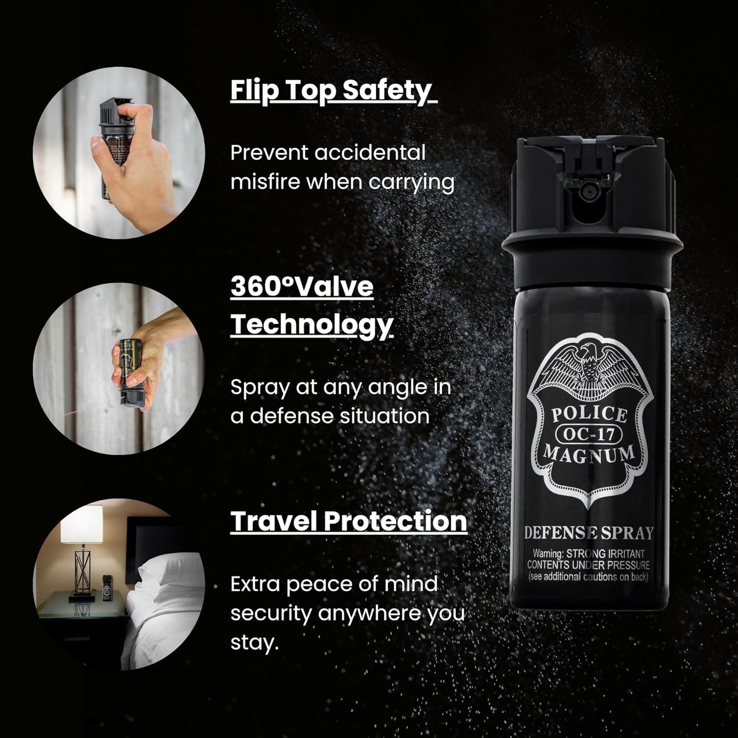 POLICE MAGNUM Pepper Spray - Max Strength Self Defense with 16ft Range - Portable 2oz Flip Top - Made in USA
