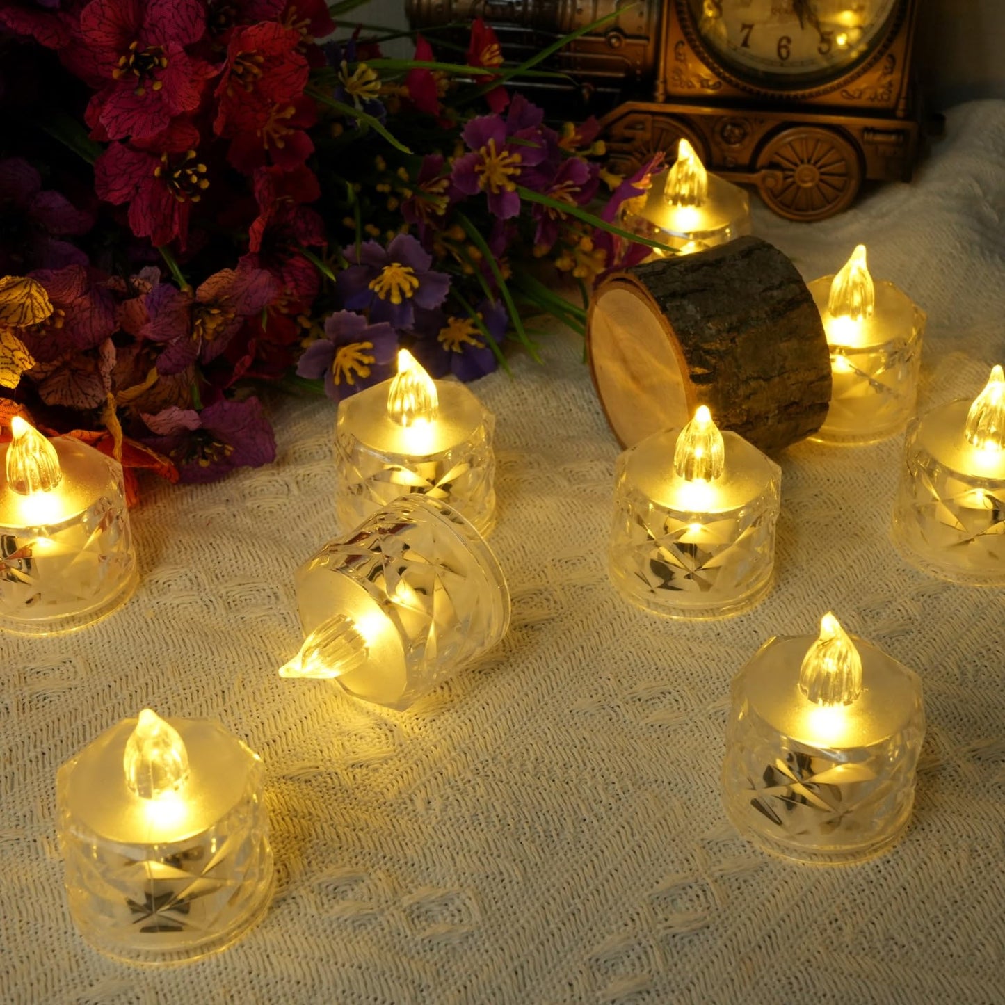 SupBri 12 Pack Crystal LED Tea Light Candles, Battery Operated, Flameless, Kids & Pets Friendly, Long Battery Life, Modern Design for Decoration, Wedding, Party, Dating, Festival Celebration, Dinner