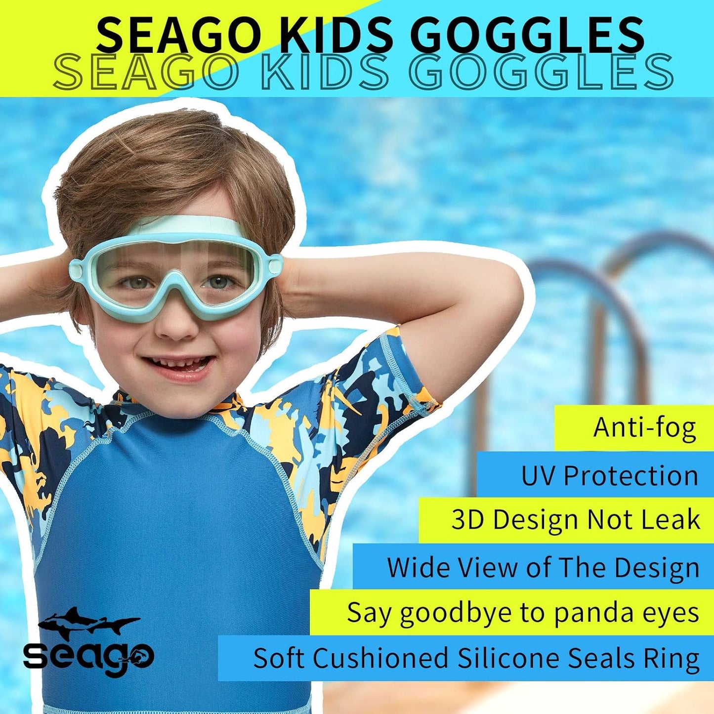 Seago Swim Goggles - 2 Pack Anti-Fog & UV Protection | Wide View for Kids Ages 3-14