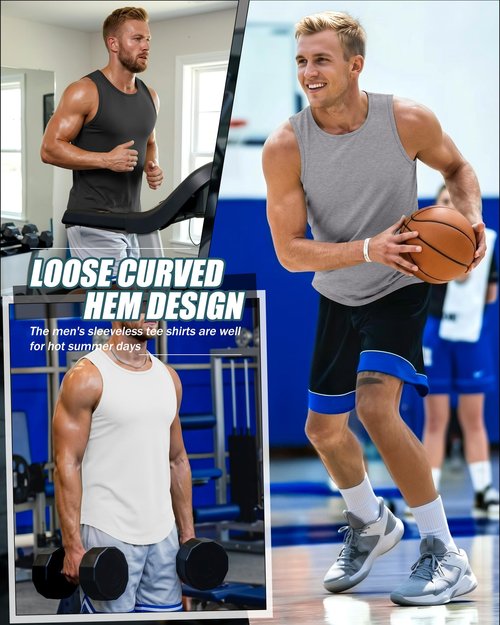 Evervibe 3 Pack Cotton Big and Tall Men's Tank Tops Plus Size Workout Sleeveless Tee Shirts Crew Neck Muscle Shirts L-5XL(Black, White, Light Grey,4X-Large)