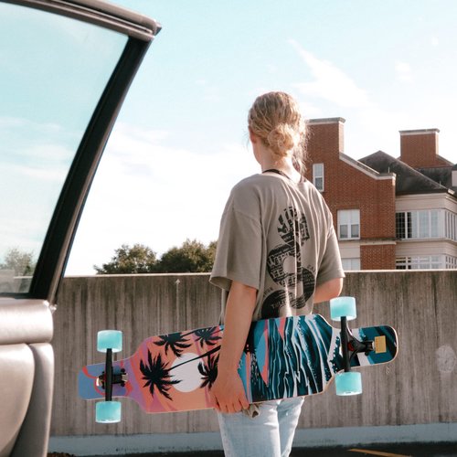 Playshion 39 Inch Drop Through Freestyle Longboard Skateboard Cruiser Coconut Tree