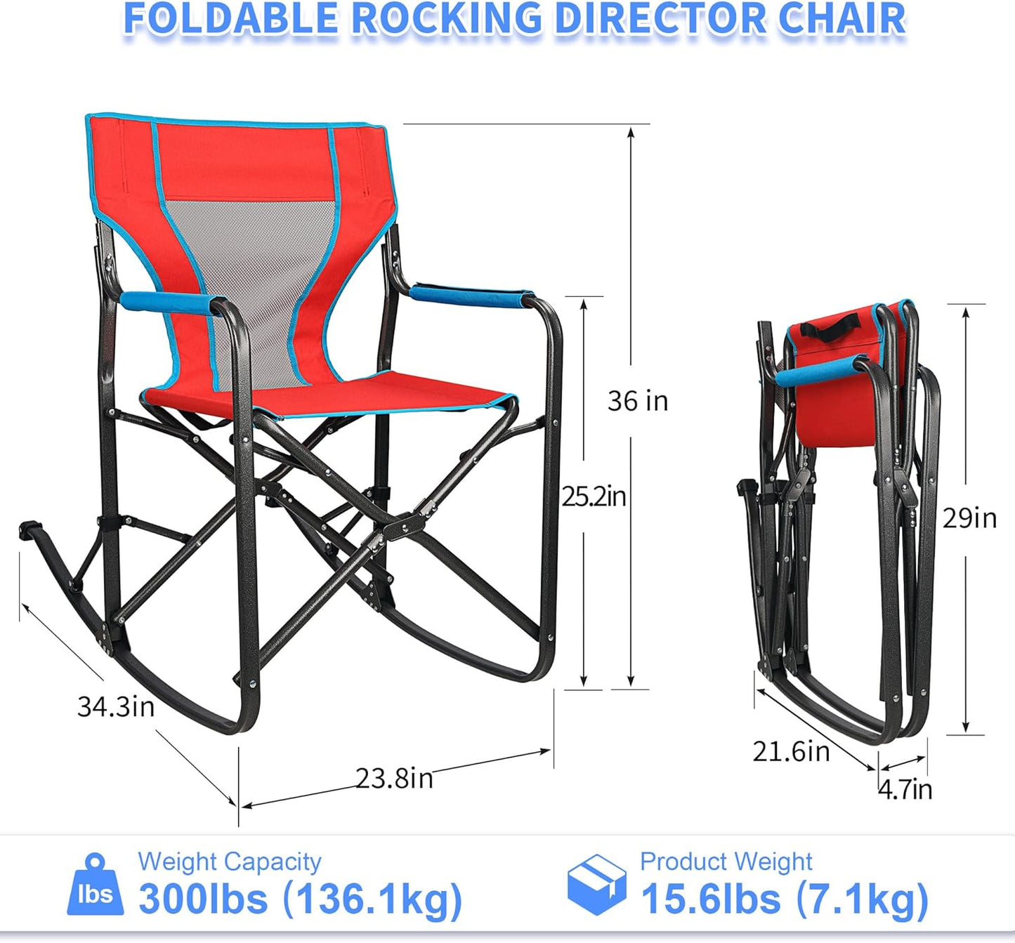 Northroad Oversized Rocking Camping Chair - Portable Folding Director Chair for Outdoor Relaxation