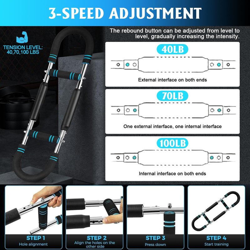 Twister Arm Trainer, Adjustable Chest Workout Equipment, Arm Trainer for Men, Portable Power Twister Bar, Detachable Design Fitness Anywhere (Blue, 40-100lb)
