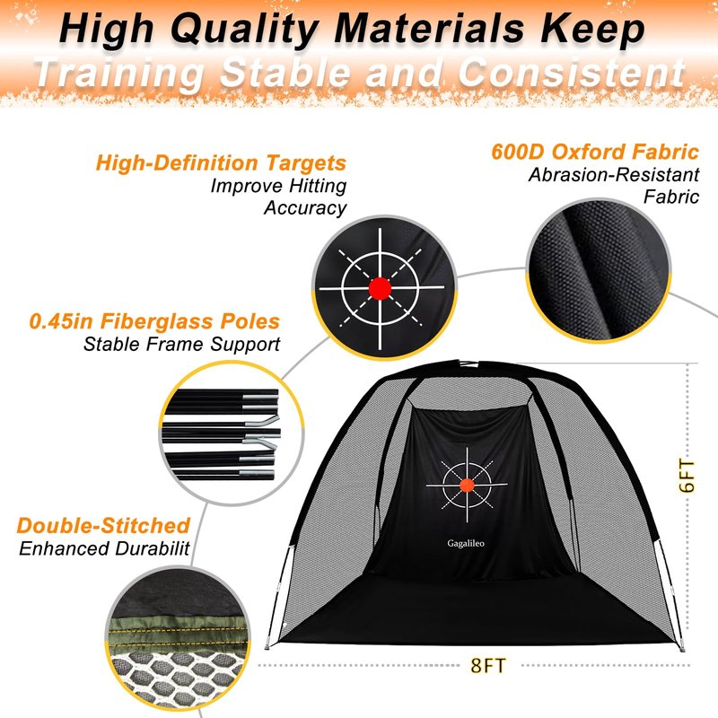 Gagalileo Golf Net: 8X6FT Training for Teens Beginners with Target Portable Indoor Outdoor Hitting Practice